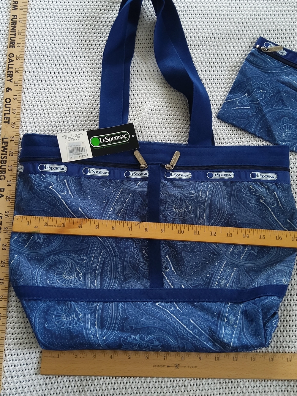 LeSportSac Navy Paisley Vintage Made in USA Tote With Matching Pouch - Picture 2 of 9